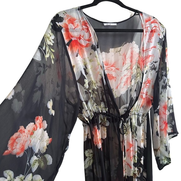 FLOREAT Anthropologie Rosie Sheer Black Long Kimono Topper Layer Cover Up Sz OS - Picture 4 of 14